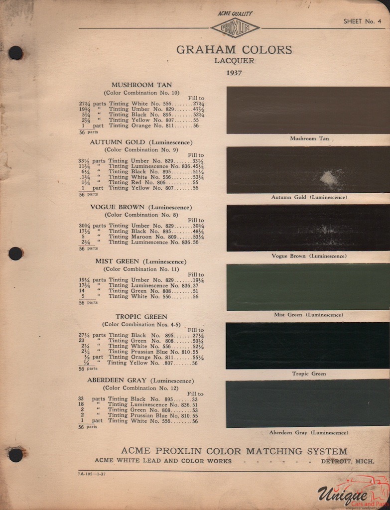 1937 Graham Paint Charts Acme 1